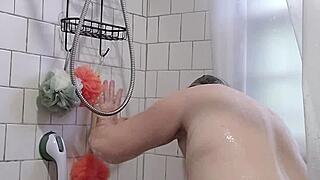 stepmom shower catch leads to big tits jack off