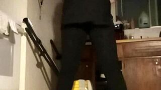 amateur follows upbeat workout routine synced perfectly to favorite music tracks