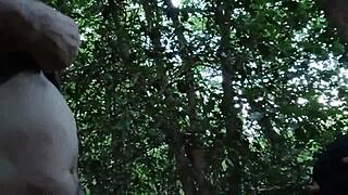 maîtresse kantalis offers her chained slave ebed for forest humiliation and cumshots