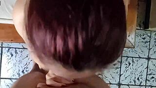 Redhead milf in lingerie gags on deepthroat choke blowjob