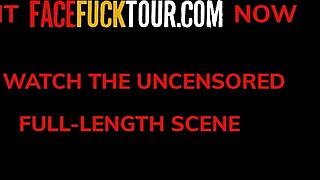 hey check out this slutty redhead college babe taking a rough throat fuck from a monster cock stud