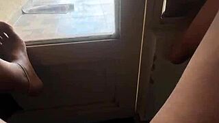 Neighbor teases with juicy ass flash on platform