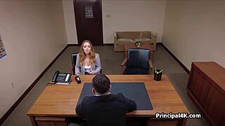 she moans wildly on the principal's monster cock while calling home as he fucks her hard at work