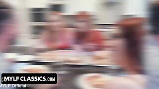 Redhead Milf Cougar and Friends Lick Pussy, Suck Cock in Wild Group Quickie Orgy