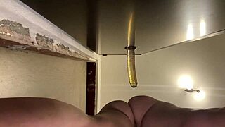 blonde amateur shoves huge dildo deep into her shaved pussy until orgasm hits