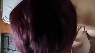 Redhead milf in lingerie gags on deepthroat choke blowjob