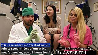 mina moon in nurse latex gloves spreads shaved pussy wide backstage sucking patient cock then fucked doggystyle missionary closeup
