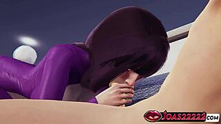 hyuga hinata drops to her knees in this rule34 hentai, slurping big dick with sloppy moans before titjob irrumatio and facial blast