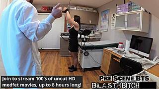 mina moon in nurse latex gloves spreads shaved pussy wide backstage sucking patient cock then fucked doggystyle missionary closeup