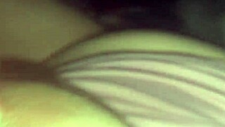 Sliding huge dildo through open white panties into wet pussy