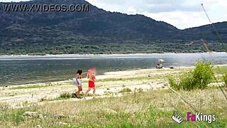 voyeur luna black hits beach to fuck black cock quickie in nature