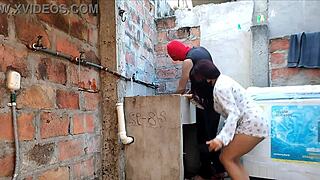 Neighbor's nightgown hides nothing her pink pussy shows when she bends over