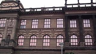 yo check this cute teen getting double teamed outdoors by statue super public!