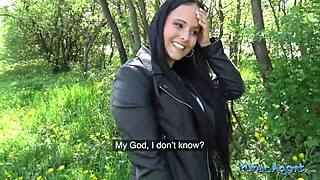 i spot this cute brunette student with perfect tits fucking outdoors first time