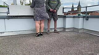 Summer vacation homemade fun with curvy hairy mother-in-law outdoors