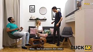 Husband watches but can she resist fucking this stranger over her pregnant belly?