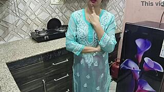 Desi stepmom's big boobs teach stepson kitchen fucking with hot hindi moans.