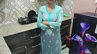 Desi stepmom's big boobs teach stepson kitchen fucking with hot hindi moans.