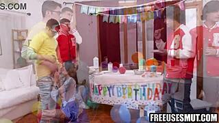 Boyfriend Shares Girlfriend for Birthday Deepthroat Thrills with Friends