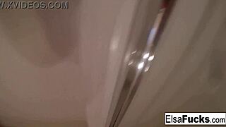 tiny blonde elsa jean spreads legs fingering her hairy pussy solo