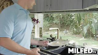 sneaky kitchen ride on blonde milf mother-in-law big tits monster cock goes wrong