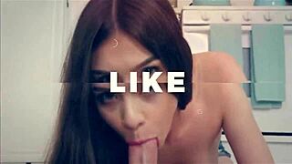 Latina spicy roommate deepthroats and sloppy sucks cock in kitchen pov.