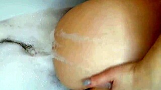 big tits amateur rides huge dildo wet pussy bathroom orgasm