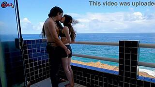 Brunette Italian Fuck Doll Petite Big Tits Flashes Balcony Outdoor Tight Pussy Fun