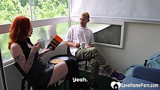 aroused redhead hottie with tattoos rides cock pov cowgirl on shaved pussy