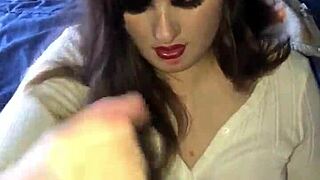 Lipstick teen blowjob handjob builds to rough cumshot on big tits POV