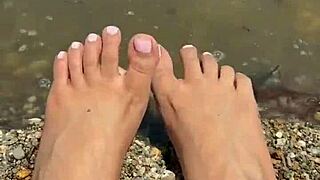 Asian Big Ass Brunette Soles Foot Fetish on Beach