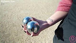 lilith camille flashes her big tits and wet pussy loving french boules outdoors