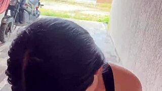 i yanked my boyfriend's cock out on the street and sucked it hard