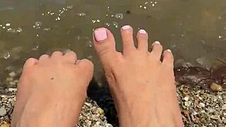 Asian Big Ass Brunette Soles Foot Fetish on Beach