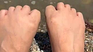 Asian Big Ass Brunette Soles Foot Fetish on Beach