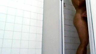 Real couple showers in bathroom with wet homemade cowgirl riding