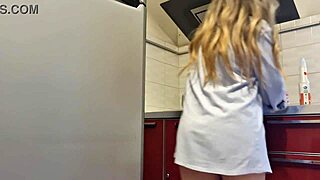 hot babe cleans stove then fingers big ass tits wildly