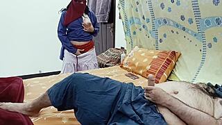 Desi schoolgirl spies stepdad stroking then joins for private fun time