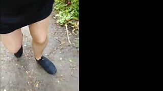 german chubby flashes pantyhose cock on cable car mountain