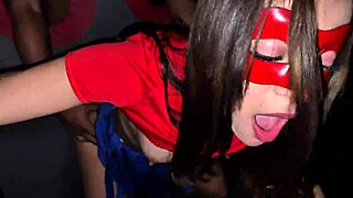 skinny wife blackmailed into gloryhole blowbang creampie at swingers fantasy halloween