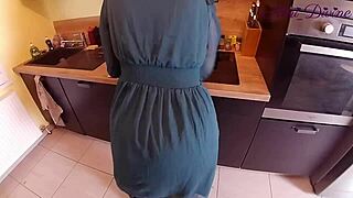 Come here generous housewife pulls panties aside for kitchen doggystyle pounding on big ass