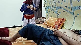 Desi schoolgirl spies stepdad stroking then joins for private fun time