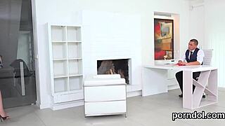 Young natural tits seduced by old lecturer for deep vagina fuck