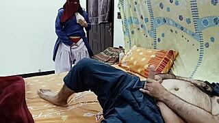 Desi schoolgirl spies stepdad stroking then joins for private fun time