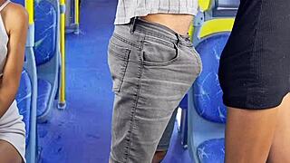 redhead student skirt flashed grinded on crowded bus