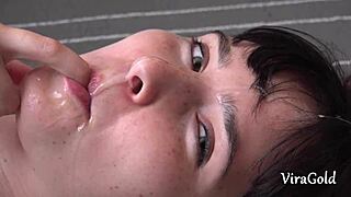 18yo brunette Lika's first anal rimming