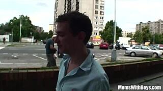 mature blonde cougar handles double young cocks in every hole