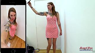 inked brunette parker masturbates wildly then deepthroats that tasty big cock