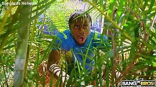 Ameena's Shaved Pussy Rides Creeping Neighbor's Big Cock Doggystyle Creampie