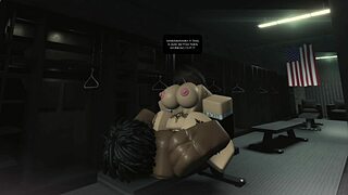 Stretching tight Roblox teen pussy with massive black cock in cowgirl creampie game?